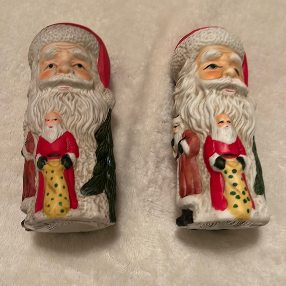 Santa Candle Holders w 3 different Christmas Santas & tree on Candlestick